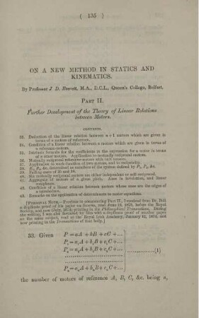 On a new method in static and kinematics.