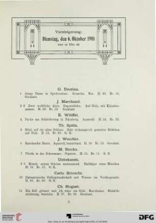Versteigerung: Dienstag, den 6. Oktober 1908 von 10 Uhr ab (Nr. 1-190)