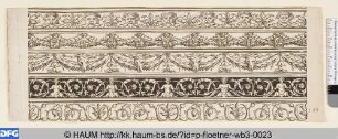 Fünf Ornamentleisten (davon eine auf schwarzem Grund)