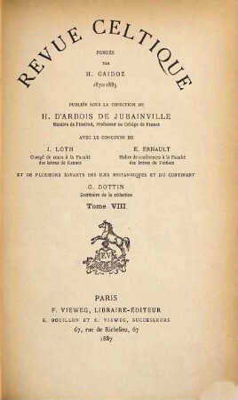 Revue celtique. 8. 1887