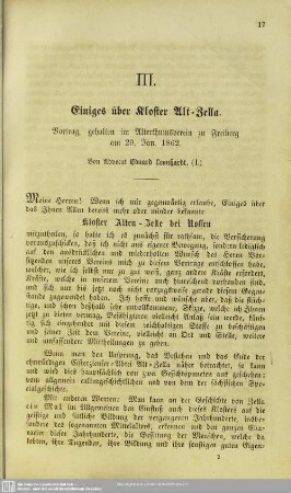 Einiges über Kloster Alt-Zella : Vortrag, gehalten im Alterthumsverein zu Freiberg am 20. Jan. 1862