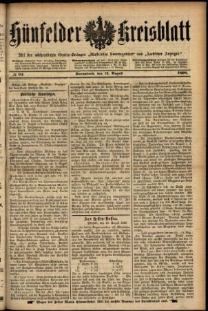 Ausgabe vom Samstag, den 13. August 1898.