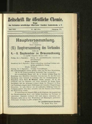 Heft XIII. 15. Juli1914. Jahrgang XX.