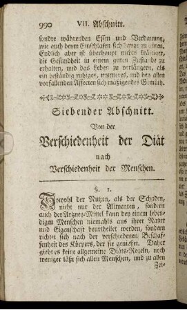 Siebender Abschnitt. Von der Verschiedenheit der Diät nach Verschiedenheit der Menschen.