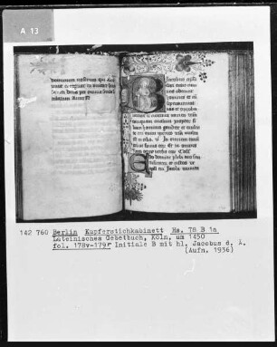 fol. 178v-179r: Initiale B mit dem heiligen Jacobus