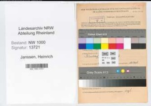 Entnazifizierung Heinrich Janssen, geb. 08.03.1898 (Vers.Angest.)