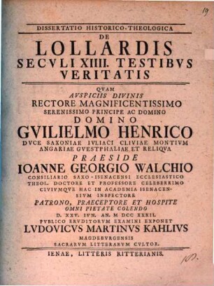 Dissertatio historico-theologica de lollardis seculi XIIII. testibus veritatis