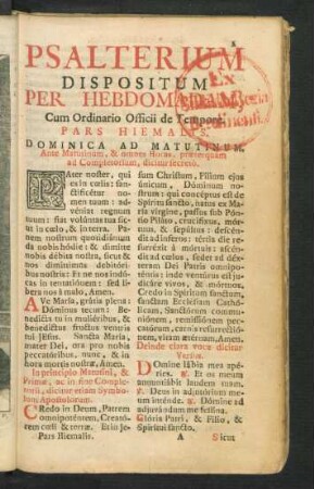 Psalterium Dispositum Per Hebdomada
