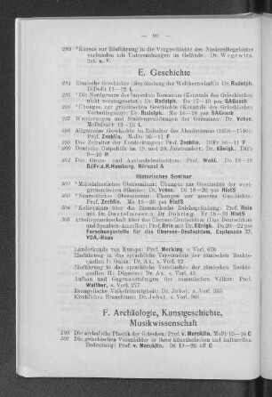 F. Archäologie, Kunstgeschichte, Musikwissenschaft