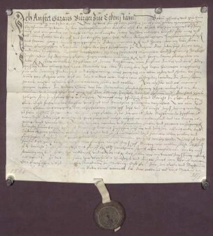 Gültverschreibung des Anstett Garäus, Bürger zu Eggenstein, über 15 Gulden Hauptgut, für das er jährlich einen Zins an die Schaffnerei des Klosters Gottesau zahlt.