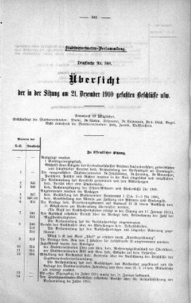 Uebersicht der in der Sitzung gefaßten Beschlüsse (368), 21. Dezember 1910