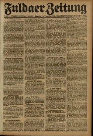 Erste Ausgabe vom Samstag, den 14. Dezember 1918.