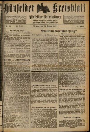 Erste Ausgabe vom Dienstag, den 26. Februar 1929.