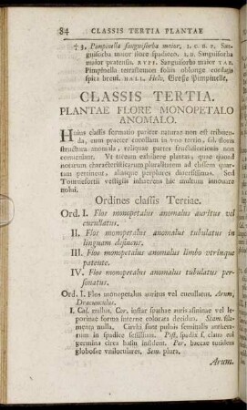 Classis Tertia. Plantae Flore Monopetalo Anomalo.