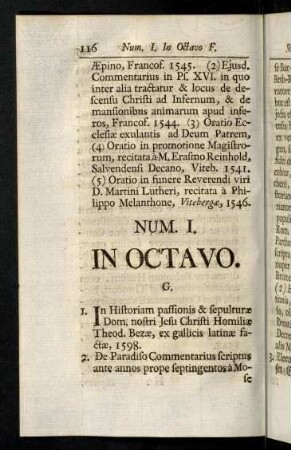 116-149, Num. I. In Octavo. G.