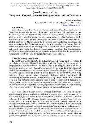 Quando, wenn und als. Temporale Konjunktionen im Portugiesischen und im Deutschen