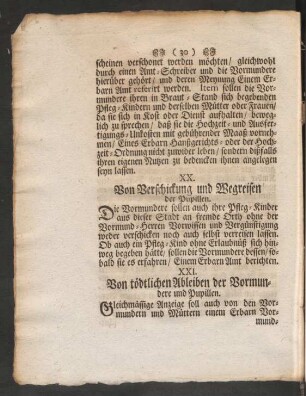 XX. Von Verschickung und Wegreisen der Pupillen.
