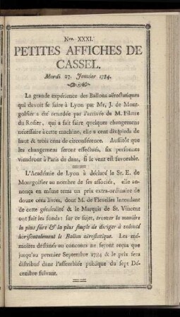No XXXI (Mardi 27 Janvier 1784)