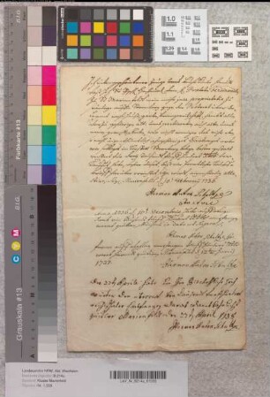 Verkauf eines Hauses zu Stromberg und des Hartwegeserbes im Kirchspiel Stromberg an den Abt Ferdinand von Marienfeld durch Hermann Anton Schultze.
