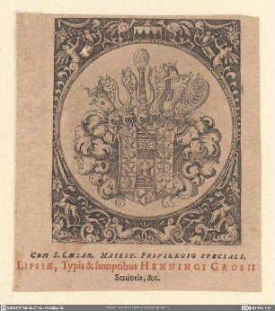 [Kreisrundes Wappen in Renaissance-Rahmen]