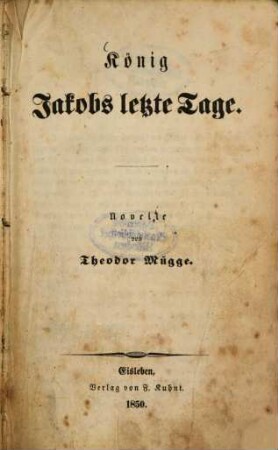 König Jakobs letzte Tage : Novelle