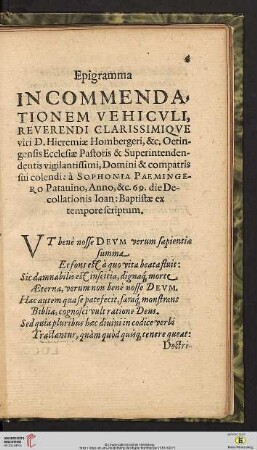 Epigramma in commendationem vehicvli, [...]