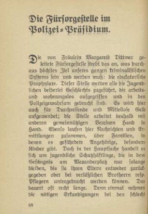 Die Fürsorgestelle im Polizei-Präsidium