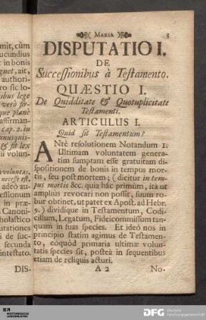 Articulus I. Quid sit Testamentum?