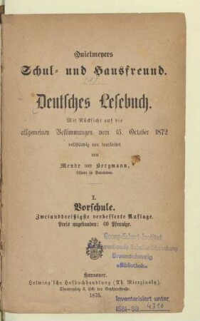 1, [Schülerband]: Vorschule : Deutsches Lesebuch