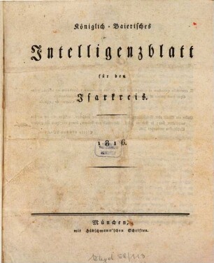 Königlich-bayerisches Intelligenzblatt für den Isarkreis. 1816