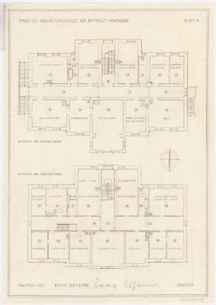 Herrenhaus Hohenborn bei Kassel Umbau: Grundriss Erd- und Obergeschoss 1:100