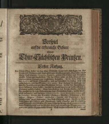Vorspiel auf die erfreuliche Geburt Eines Chur-Sächsischen Printzen.