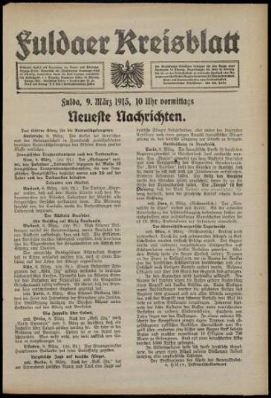 Erste Ausgabe vom Dienstag, den 09. März 1915.