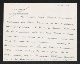 Brief von Hermann Bahr an Gerhart Hauptmann