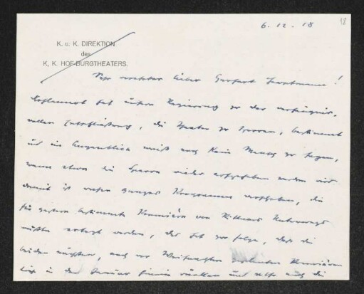 Brief von Hermann Bahr an Gerhart Hauptmann
