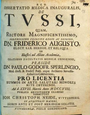 Dissertatio Medica Inauguralis, De Tussi