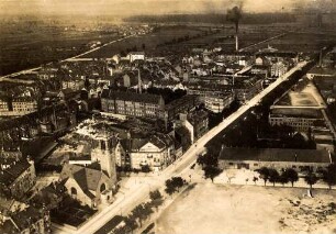 Luftbildaufnahmen von Karlsruhe. Oststadt - Gottesauer Platz mit Lutherkirche