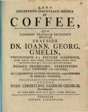 Dissertatio Inavgvralis Medica De Coffee