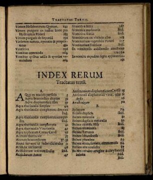 Index Rerum. Tractaus tertii