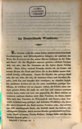 Zeitschrift des Norddeutschen Chirurgen-Vereins für Medicin, Chirurgie und Geburtshülfe. 1, 1. 1847