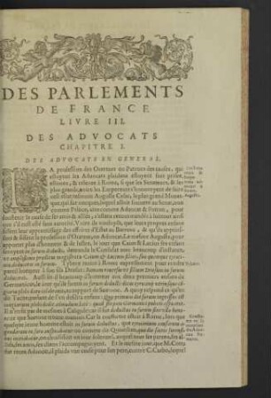 Des Parlements de France. Livre III.