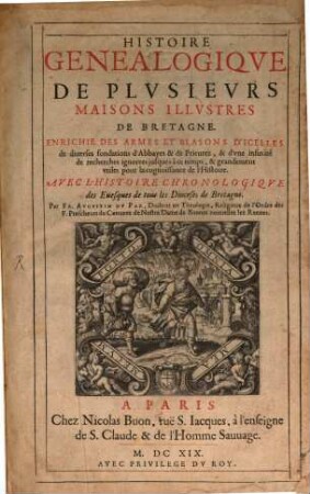 Histoire genealogique de plusieurs maisons illustres de Bretagne