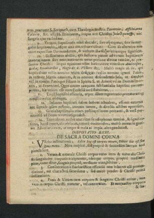 Disputatio XXXI. De Sacra Domini Coena.