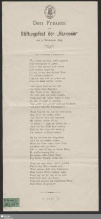 Den Frauen zum Stiftungsfest der Harmonie den 5. November 1893