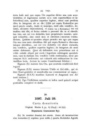 39. 1097. Juli 29. Carta donationis.