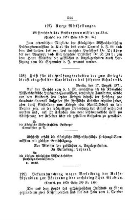 Bekanntmachung wegen Verleihung der Reisestipendien zur Förderung der archäologischen Studien : [III. Gymnasien und Realschulen]