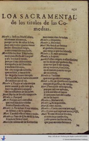 Loa Sacramental de los titulos de las Comedias.