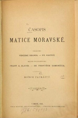 Časopis Matice Moravské. 15, 15. 1891