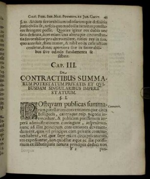 Cap. III. De Contractibus Summarum Potestatum Privatis Et Quibusdam Singularibus Imperii Statuum.