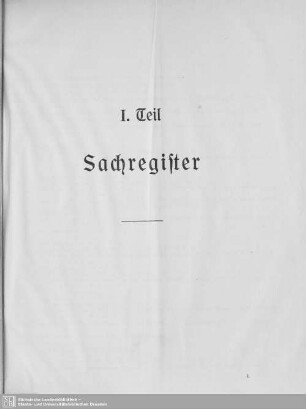 I. Teil: Sachregister